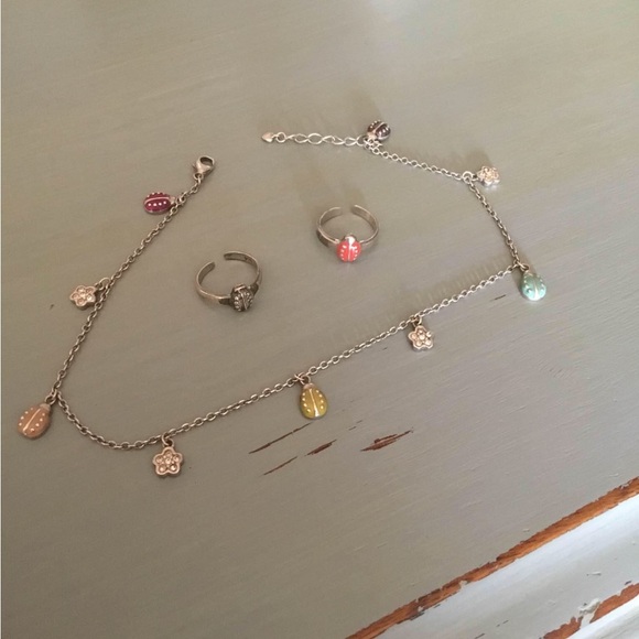 Silver Ladybug Ankle Bracelet and Toe Rings - Picture 2 of 4